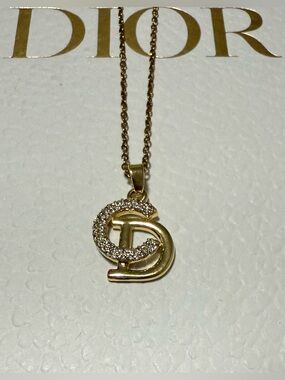 Crystal-Embellished CD Initial Pendant Necklace Gold-Tone